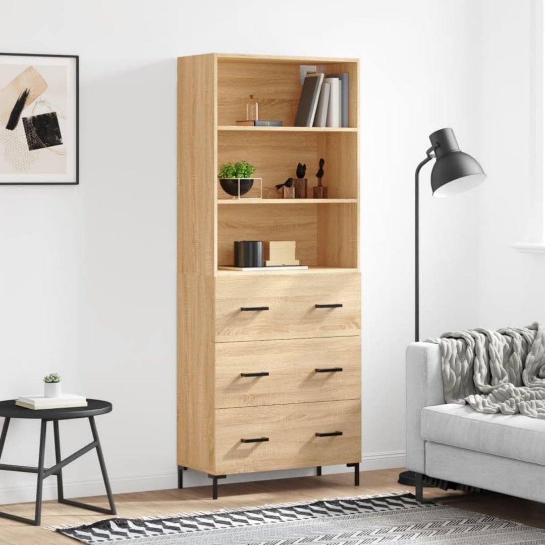 Hochschrank aus Holzwerkstoff und Metall in Eichenbraun