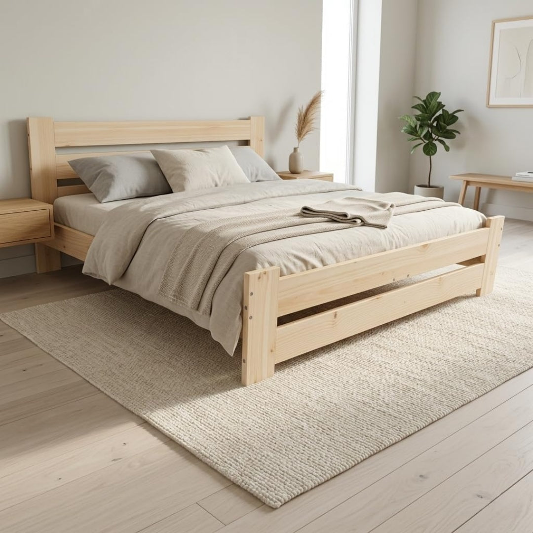 Bettgestell in Naturbraun mit Holzbeinen