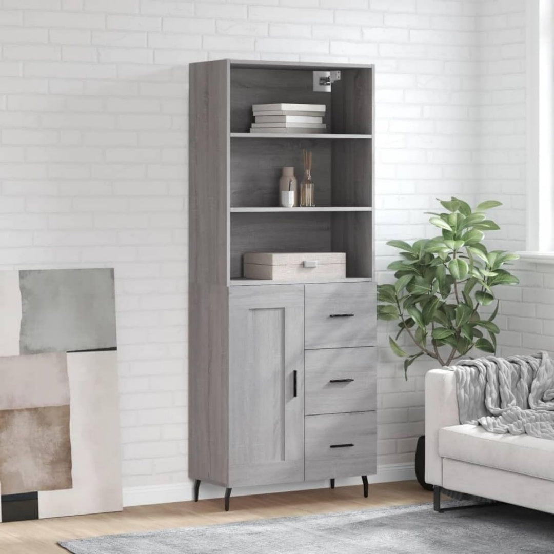 Hochschrank mit den Massen 69.5 x 34 x 180 cm in Eichenbraun und Grau aus Holzwerkstoff
