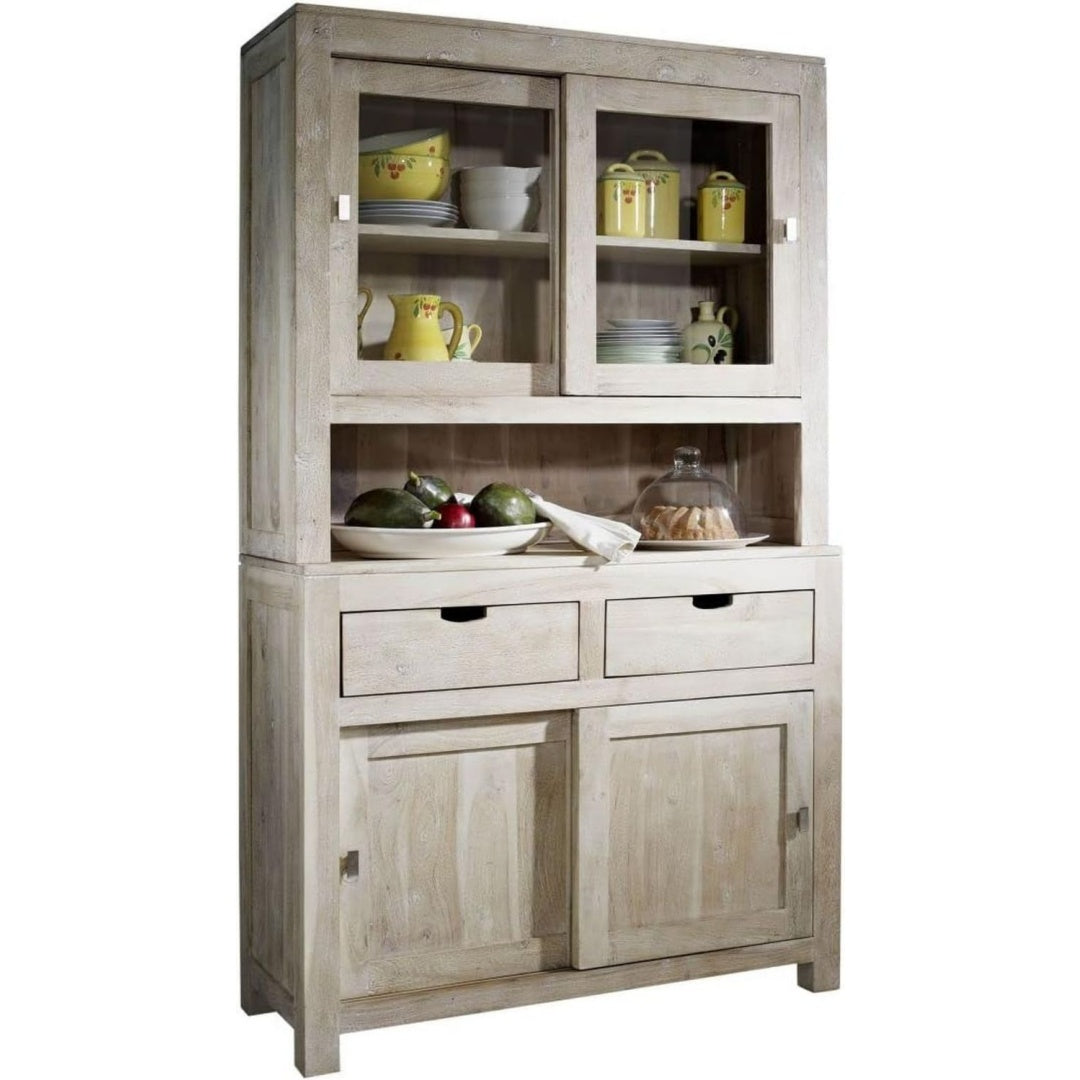 Sideboard in Weiss und Beige und Naturbraun