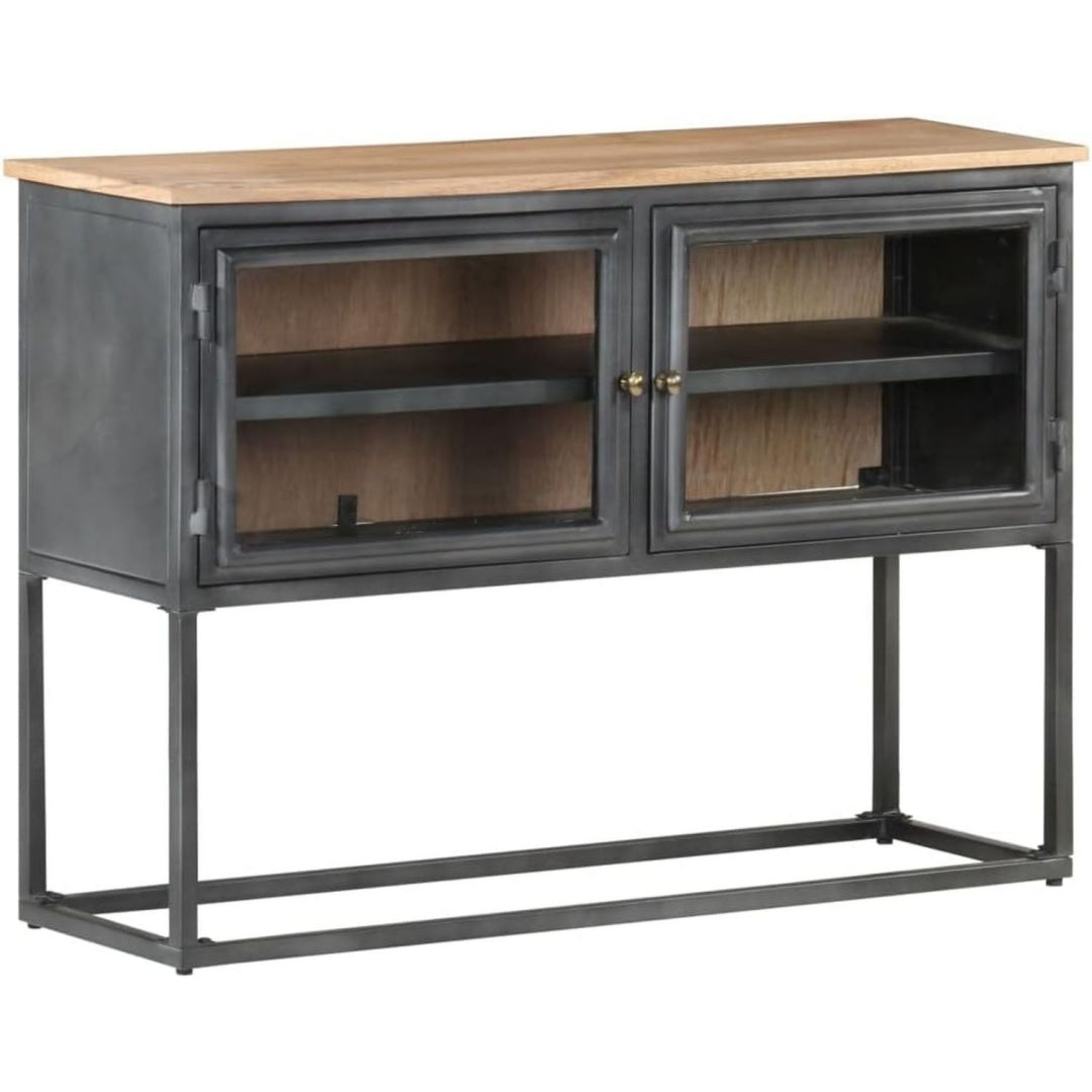 Sideboard verbindet Glastueren und ein Metallgestell