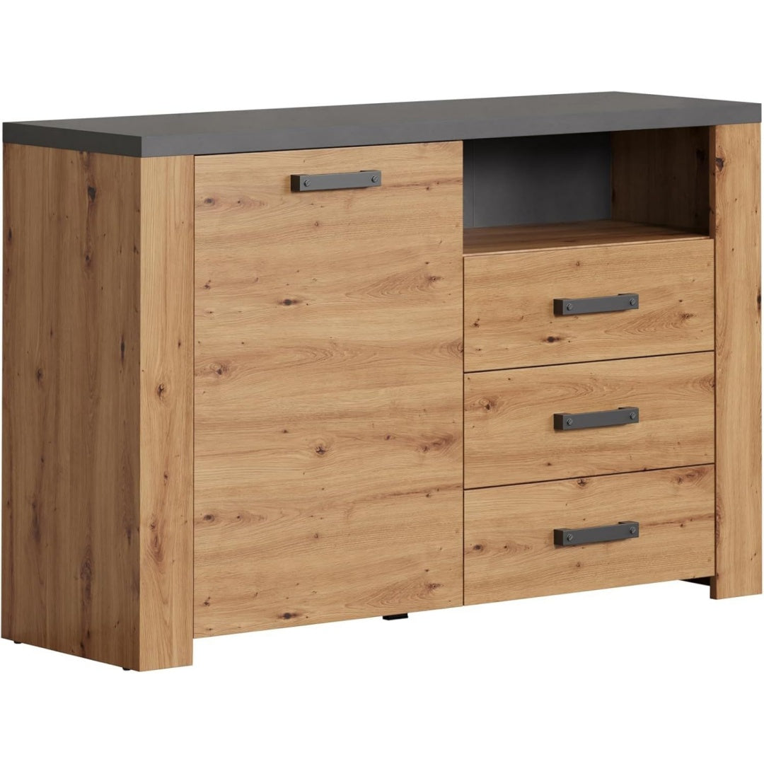 Sideboard in Anthrazit und Eichenbraun mit offenen Ablagen